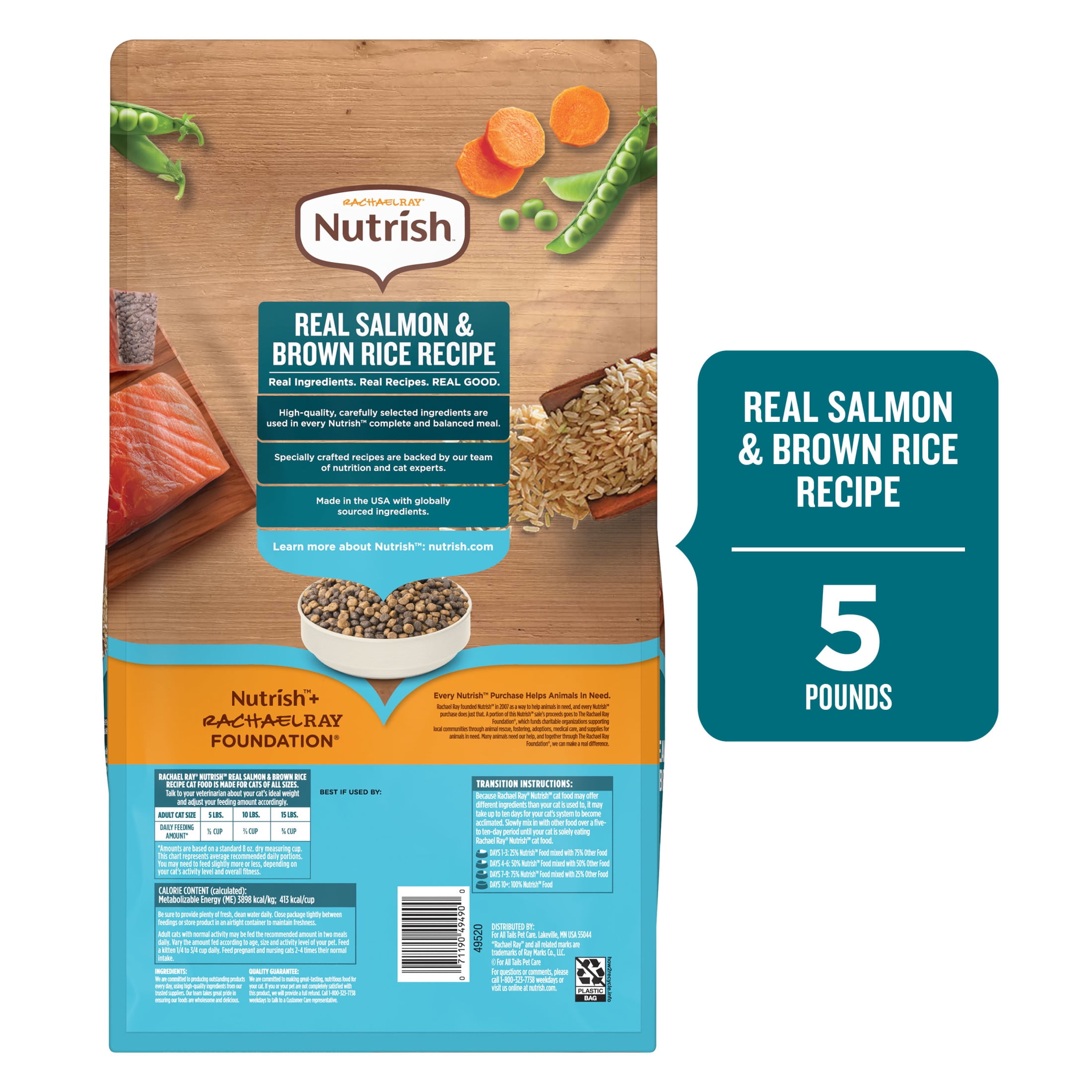 Rachael Ray Nutrish Dry Cat Food Real Salmon & Brown Rice Recipe, 5 lb.
