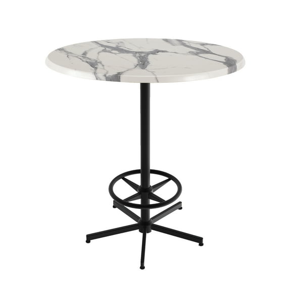 Holland 42" Black Square Base Round Table in 36" White Marble Top
