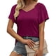 thumbnail image 1 of Camisa de manga corta para mujer, cuello en V plisado, manga con volantes, camisa con hombros descubiertos, Top para fiesta diaria de verano, color morado XL, 1 of 6