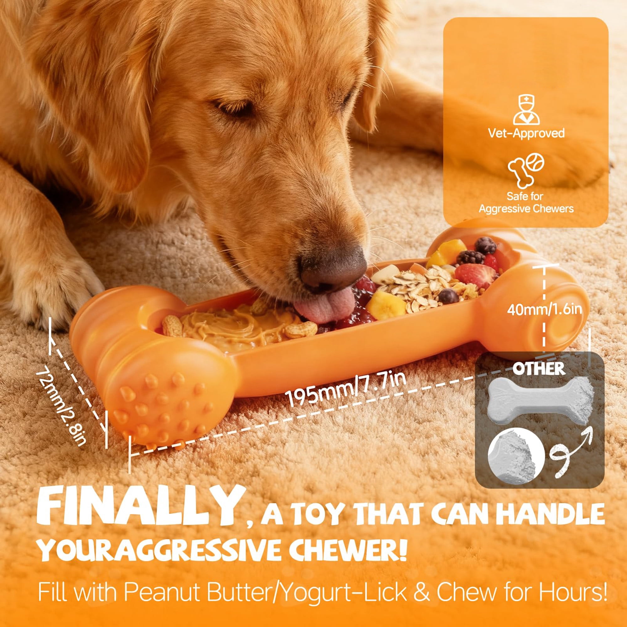 Durable Dog Chew Toys 2 Pack, Slow Feeder Lick Mat for Aggressie Chewers, Puppy Teething Relief, Fillable Treat Dispenser for Small & Medium Dogs, Mental Stimulation & Anxiety Relief, Brown