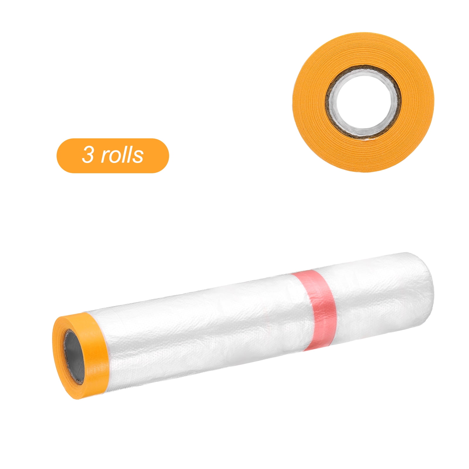 Uxcell 3 Rolls Pre-Taped Masking Film 78.7"x32.8ft Double Adhesive Tape and Drape Painters Plastic Drop Cloth Film with Tape Plastic Sheeting for Automotive Painting Covering