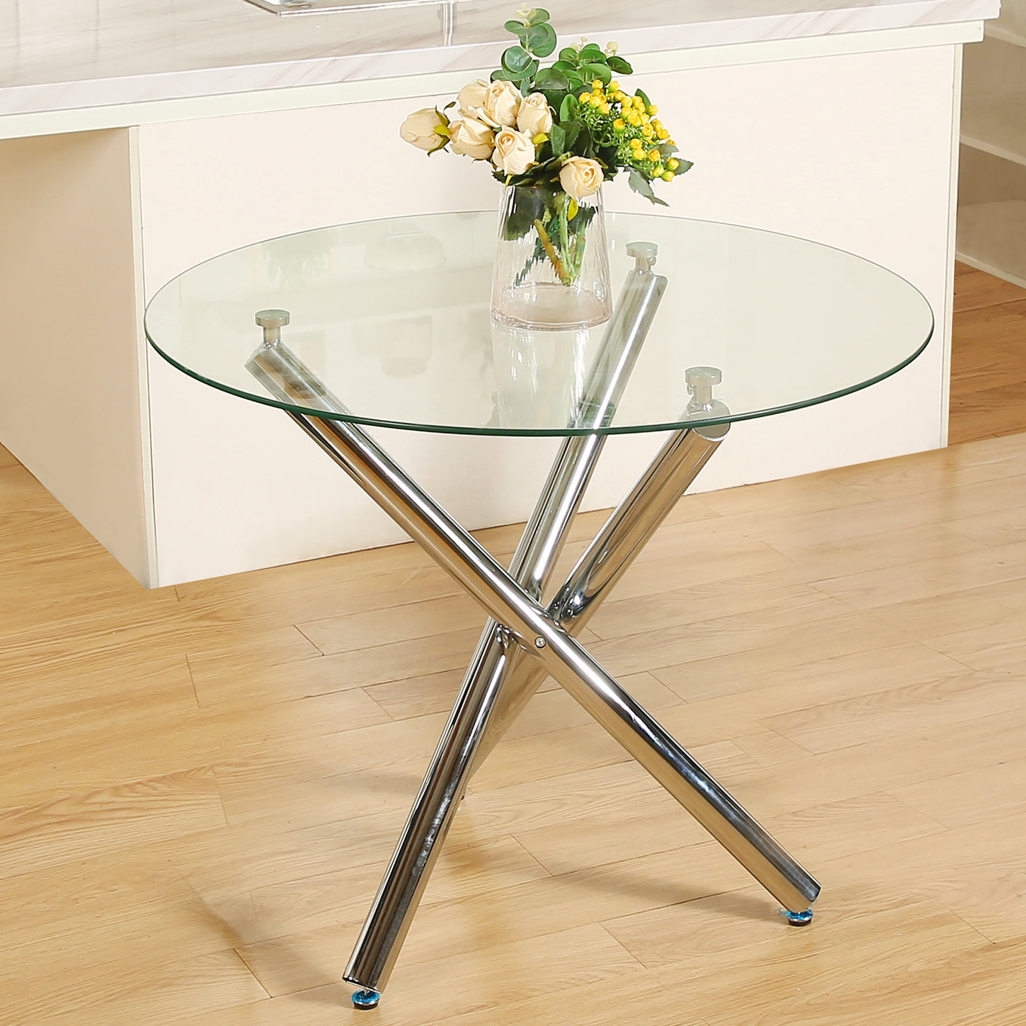 Omni House Round Dining Room Table, Modern Glass Dining Table Round