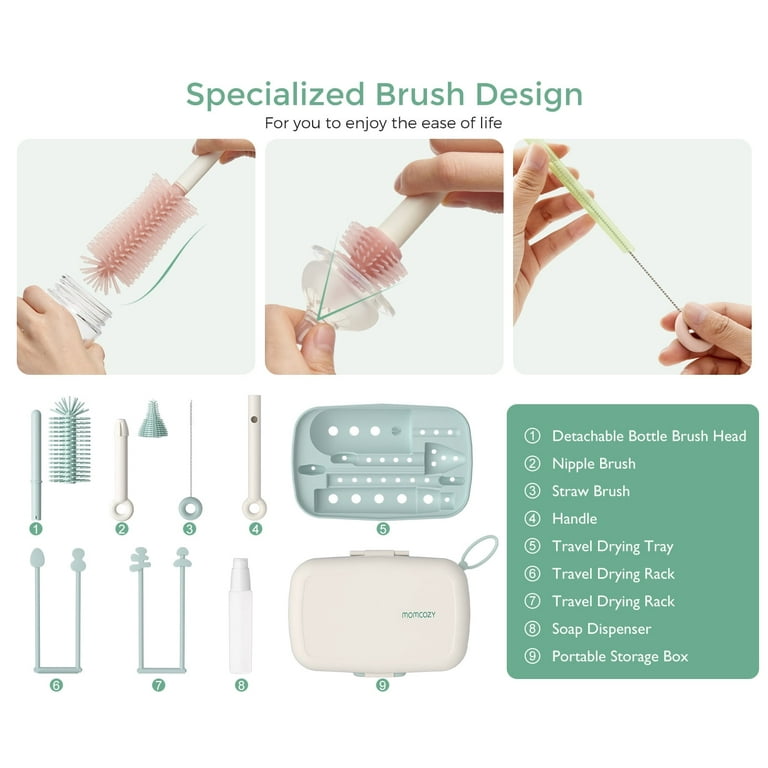Momcozy Portable Bottle Brush Set, Baby Bottle Cleaner Kit with