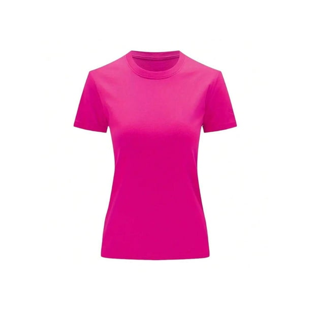 Playera Slim Fit Unisex Cuello Redondo Manga Corta Strech Color Fucsia Talla Mediana Marca Emil SaEs