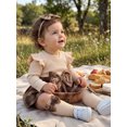 thumbnail image 5 of RUINIXCW Newborn Baby Girl Fall Winter Outfit Ribbed Plaid Romper Dress Infant Baby Girl Clothes Ruffles Long Sleeve Bodysuit Jumpsuit Headband Socks Set, 5 of 7