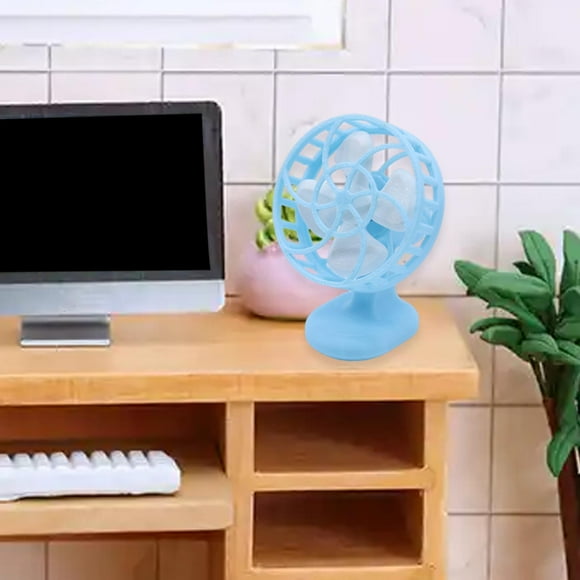 Ventilador en miniatura para casa de muñecas 1/12, decoración de casa de muñecas, mini ventilador de mesa ligero para regalos de fiesta, proyectos de Azul
