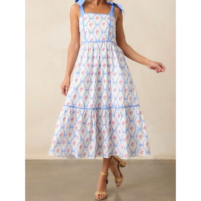 floral bow tiered midi dress Floral Tiered Midi Dress In Amber