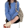 thumbnail image 3 of Women'S Long Sleeve Crew Neck Chunky Oversized Button Up Cute Cardigan Fall Trendy Sweaters Clothes Blue One size, 3 of 8