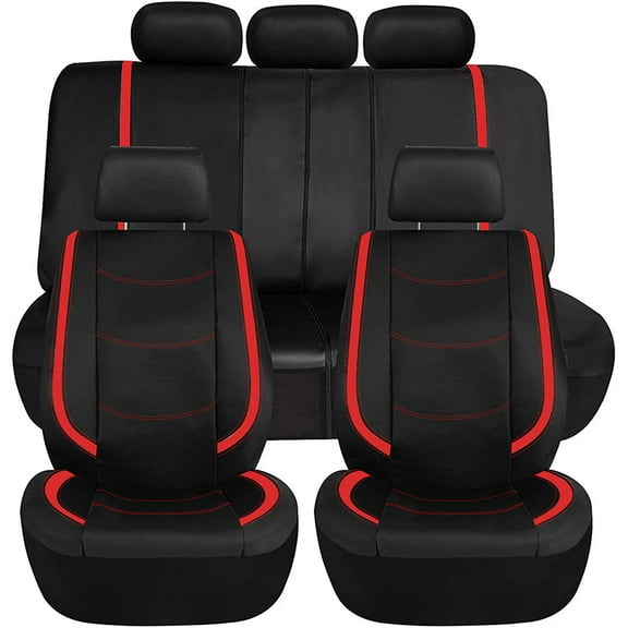 Full Set Faux Leather Car Seat Covers - Universal Fit, Low Back Front Seat Covers, Airbag Compatible, Split Bench Rear, Seat Cover for SUV, Sedan(red)