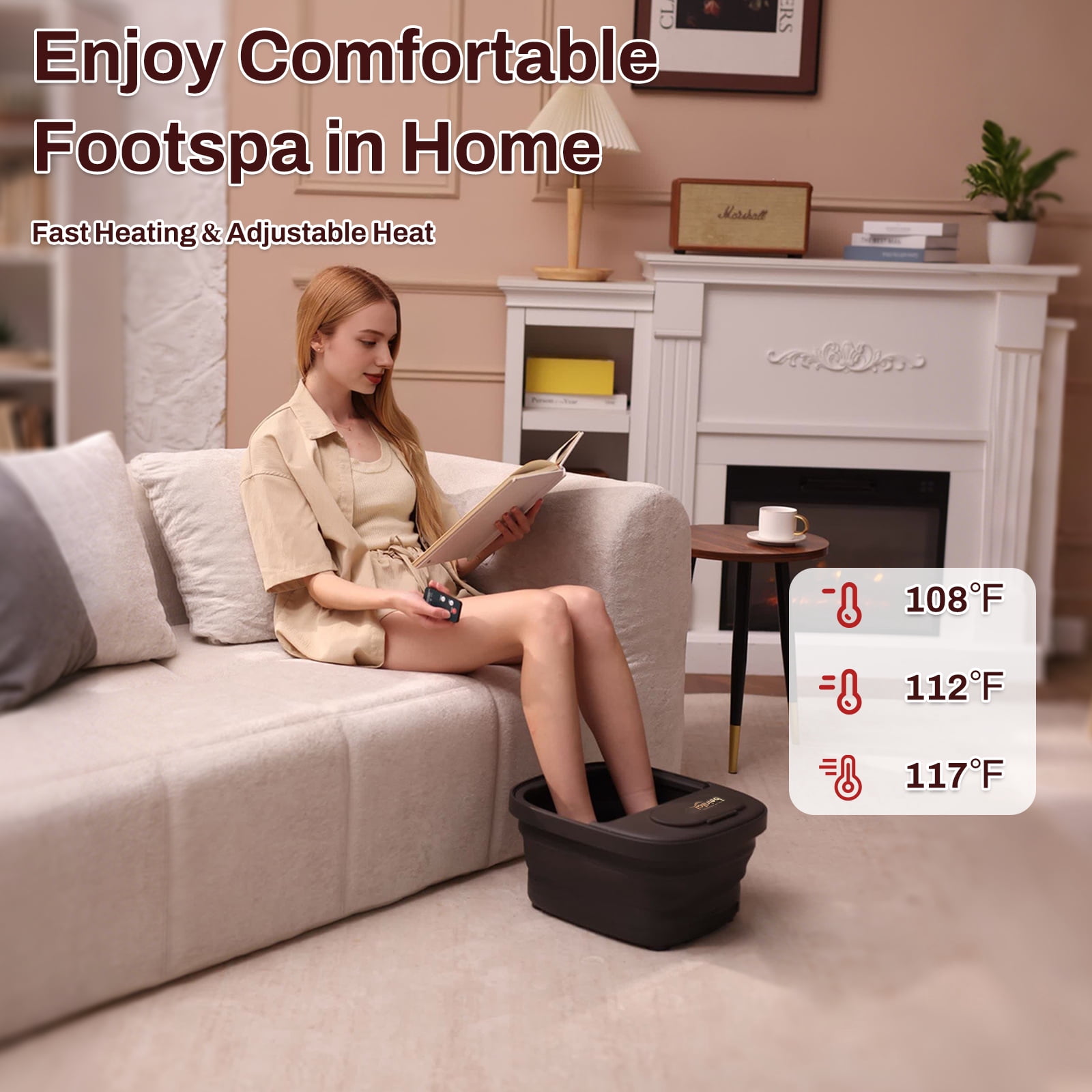 Beinilai Collapsible Foot Spa with Heat and Massage,Foot Bath with 3 Pedicure Attachments, Remote Control,Timer ,Bubbles and Vibration for Care Your Feet (Dark Grey)