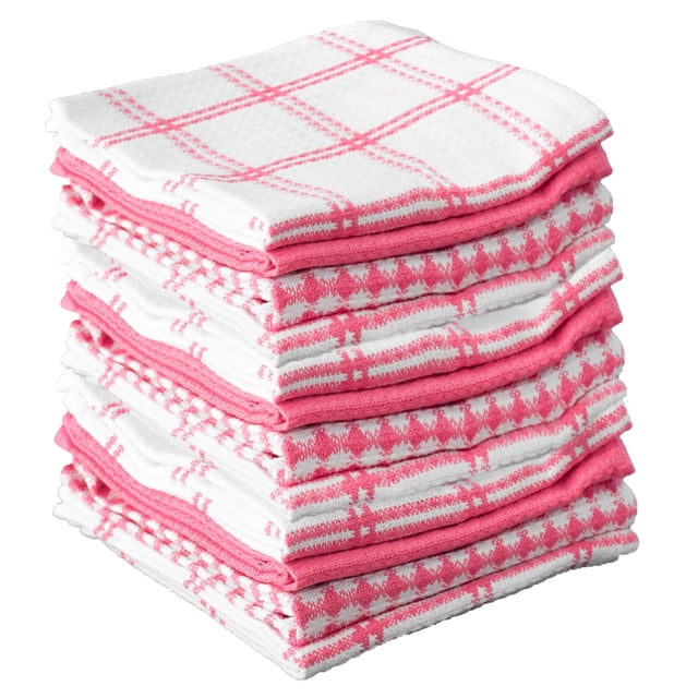 Paño de cocina T-Fal Premium tipo gofre 30 x 33 cm de algodón, paquete de 12, rosa