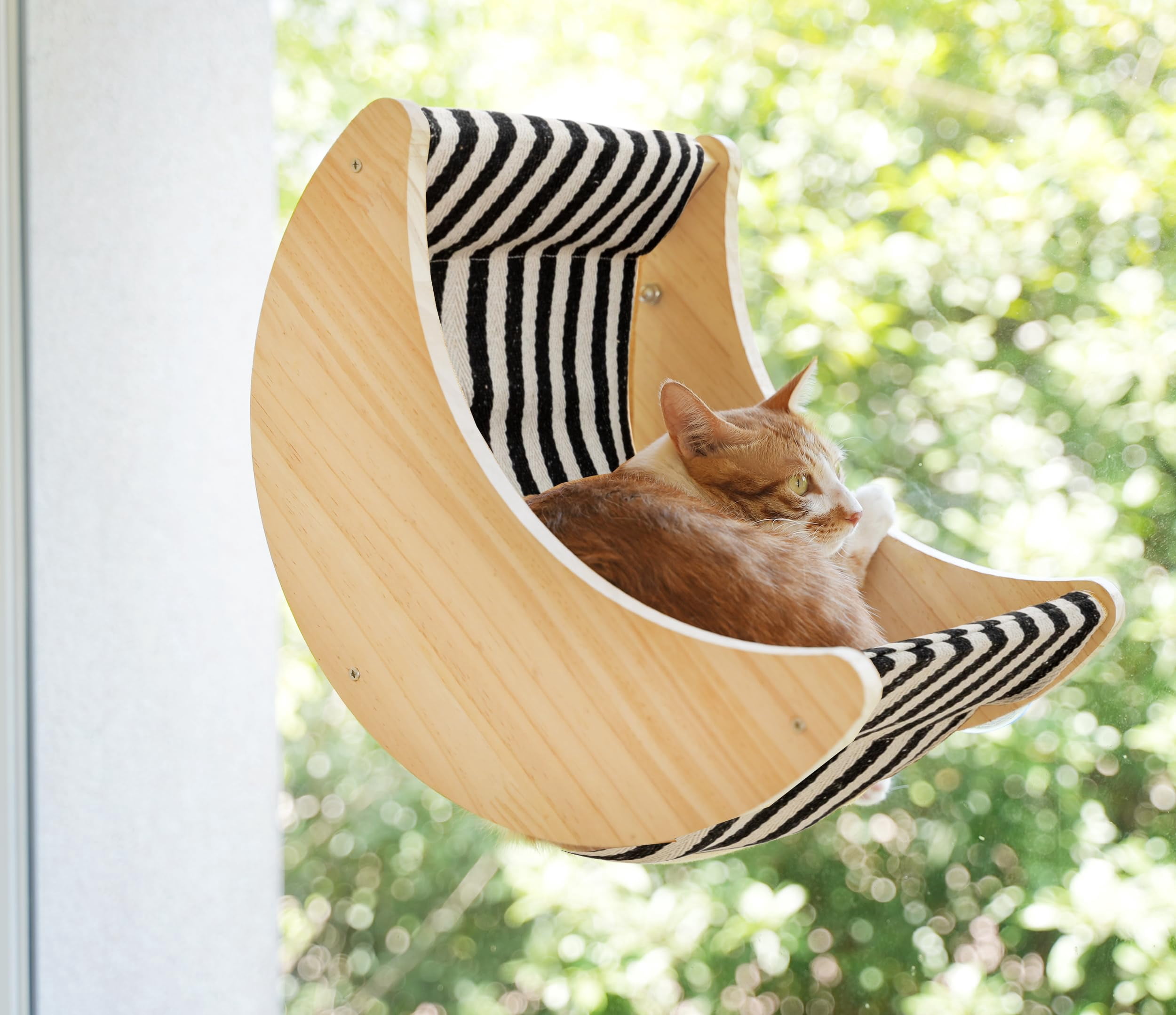 Window Cat Beds For Indoor Cats Perches Moon Shelves Mounted With Strong Suction Cups Seat Sleep And Watch Birds(stripe)