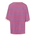 thumbnail image 6 of Tfken Women Tshirts For Summer Crew Neck Half Sleeve Stripe Tops Trendy Daily Wear Female Soft Shirts Pink, 6 of 6