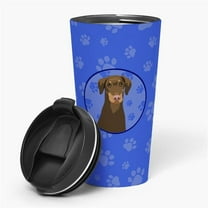 Carolines Treasures WDK1045TBL215 7.25 x 3.5 in. Unisex Doberman Pinscher Red & Rust Natural Ears No.2 Stainless Steel 16 oz Tumbler, Blue