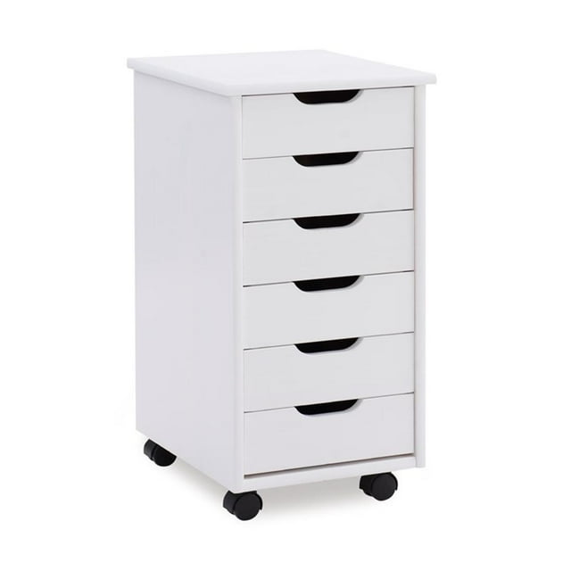 Riverbay Furniture Chariot de Rangement Roulant en Bois à Six Tiroirs, Fini Blanc Lavé