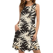 Beach Dress for Women Summer Sleeveless Palm Tree Print Casual Mini Dress Flowy Tank Sundress with Pockets