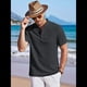 thumbnail image 4 of Camiseta Informal Henley de Corta con Cuello Mao para Hombre, Camiseta Texturizada de Playa para Verano. Negro S, 4 of 10
