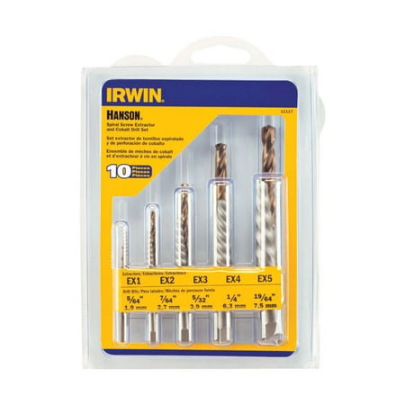 - Irwin Hanson 19/64 in. Carbon Steel Screw Extractor Kit 6 in. 10 pc.
