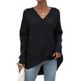 thumbnail image 1 of Sunloudy Suéter de otoño para mujer, suéter de punto de manga larga con cuello en V de color sólido con dobladillo irregular para damas, S / M / L / XL Sunloudy  moda, 1 of 8