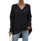 thumbnail image 1 of Sunloudy Suéter de otoño para mujer, suéter de punto de manga larga con cuello en V de color sólido con dobladillo irregular para damas, S / M / L / XL Sunloudy  moda, 1 of 8