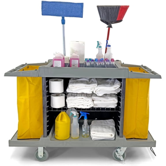 Hotel Cart Housekeeping Room Service Cart H 39" x L 60" X W 21" (Gray)