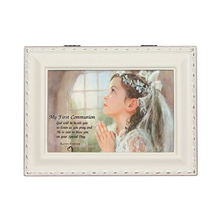 - Cottage Garden First Communion Girl Ivory Jewelry Music Box Plays Tune Ave Maria