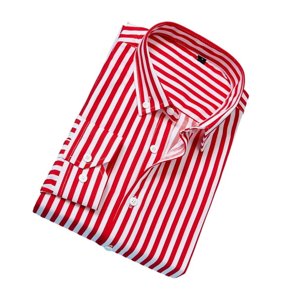 Sonducket Camisa de hombre de gran tamaño cómoda de llevar para viajes de ocio al aire libre camisa a rayas clásica Camisetas rojo 2XL