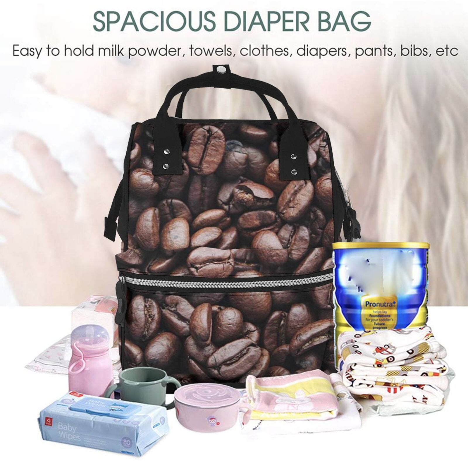 Ratiio Coffee Bean Mummy Backpack - Waterproof Twill Canvas, Large Capacity Diaper Bag with Multiple Pockets and Adjustable Straps