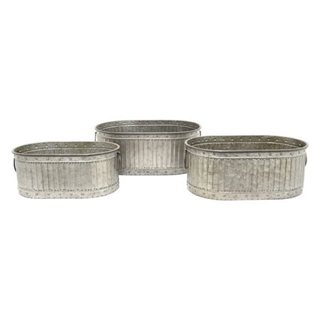 Three Hands Galvanized Metal Trough Planter - Set of 3