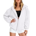 thumbnail image 5 of UDAUDU Womens Zip Up Hoodies Long Sleeve Oversized Sweatshirts Fleece Y2K Jacket Pockets Fashion Fall Outfits Fashion Clothes White 2XL, 5 of 6