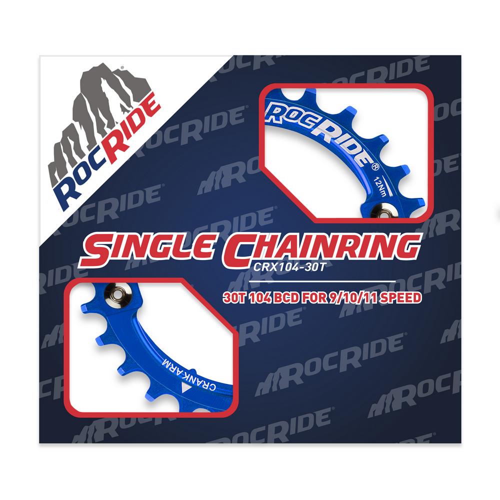 30T Narrow Wide Chainring 104 BCD Blue Aluminum With 4 Steel Bolts By RocRide For 9/10/11 Speed. - image 2 of 5