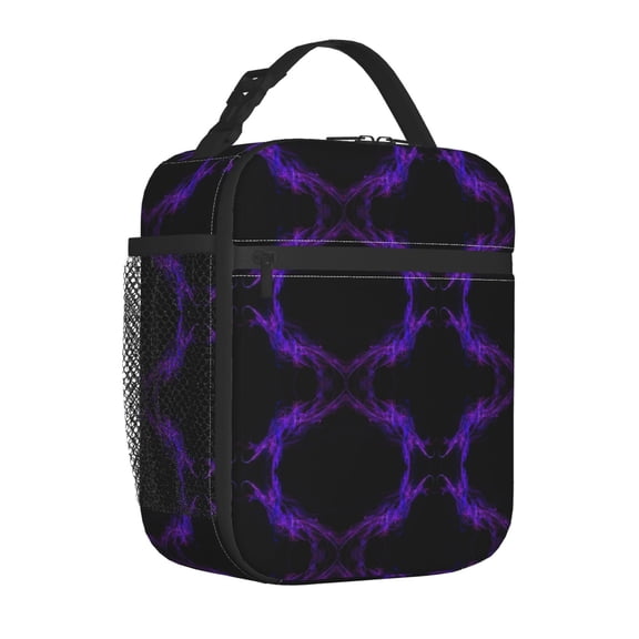 Black Purple Abstract Insulated Lunch Bag for Men Women Reusable Compact Cooler Tote Lunchbox