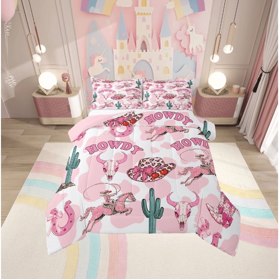 Erosebridal Bull Skull Bedding Twin Comforter Set,Cow Print Down Comforter,Hat Horseshoe Bedding Sets Twin with Comforter,Ultra Soft Western Room Decor,Reversible,2-Piece