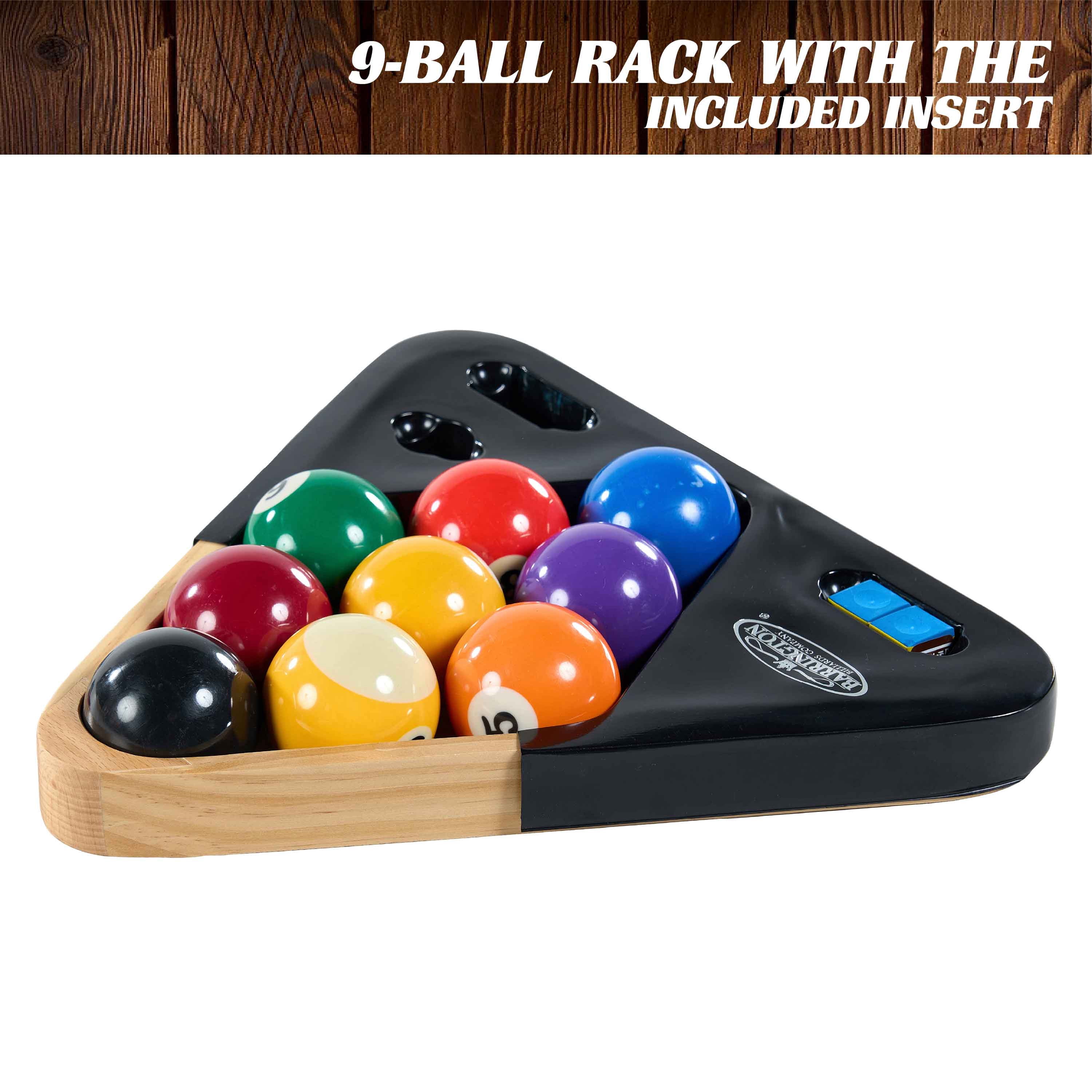 2-in-1 Pool Ball Rack Kit, Wood Triangle and 9-Ball Insert, Includes Cue Tip Scuffer and 4 Chalk Cubes with Built-in Storage by Barrington Billiards