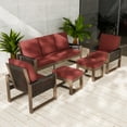 thumbnail image 2 of EAGLE PEAK 5 Pieces Natural Real Wood Cedar Outdoor Patio Conversation Set Spacious Seat Dining Chair & Sofa Set with Red Cushions, Ottomans, 2 of 8