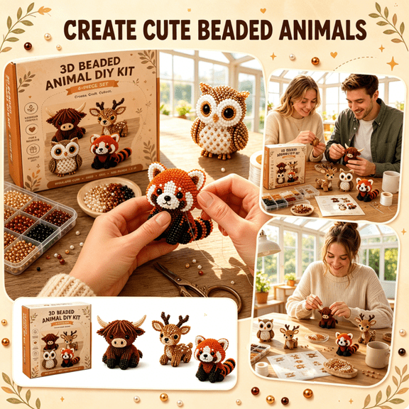 2026 NEW 3D Beaded Animal Kit, Animal Beading Kit, Cute Bead Craft Animal Set, Handmade Creative Jewelry Art Craft Kit, DIY Animals Bead Work Craft Kits for Adults