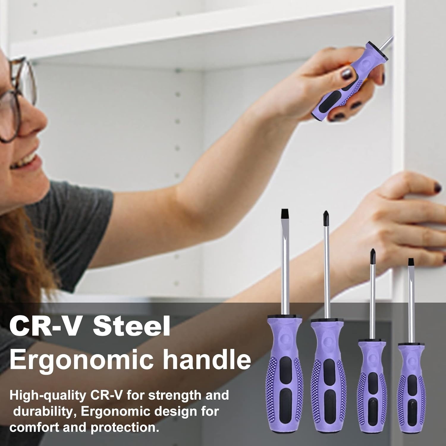 Purple Tool Set,223-Piece Tool Sets for Women,Tool Kit with 13-Inch Wide Mouth Open Purple Tool Bag,The Basic Tool Set is Perfect for Home Maintenance