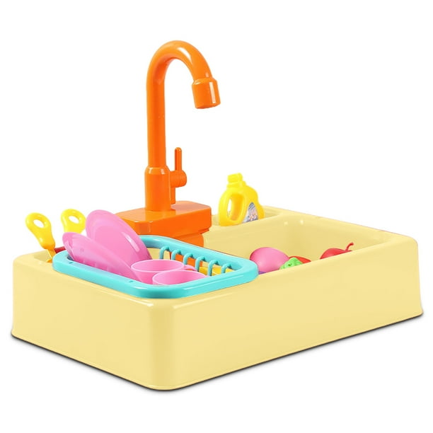Fregadero juguete eléctrico agua reciclaje lavavajillas niños cosplay simulación responsabilidad toys cocina accesorios de juguete amarillo Eigraketly FN001334-04