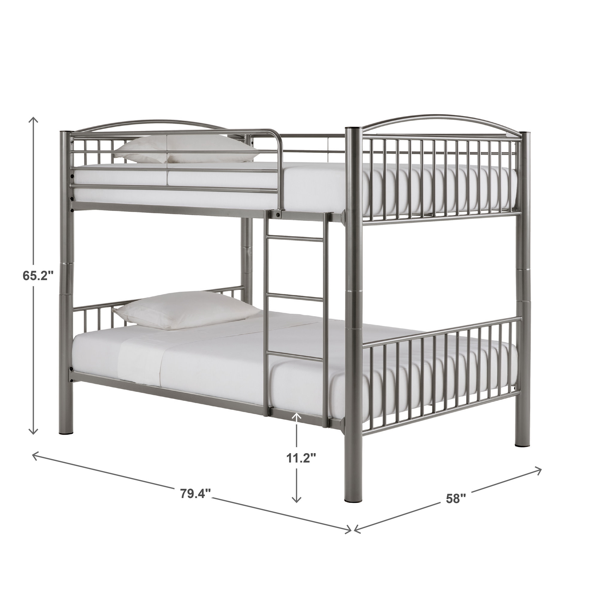 Weston Home Visalia Kids Convertible Metal Full over Full Bunk Bed, Gray