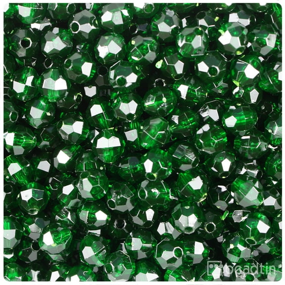 BeadTin True Emerald Transparent 8mm Faceted Round Plastic Beads (450pcs)