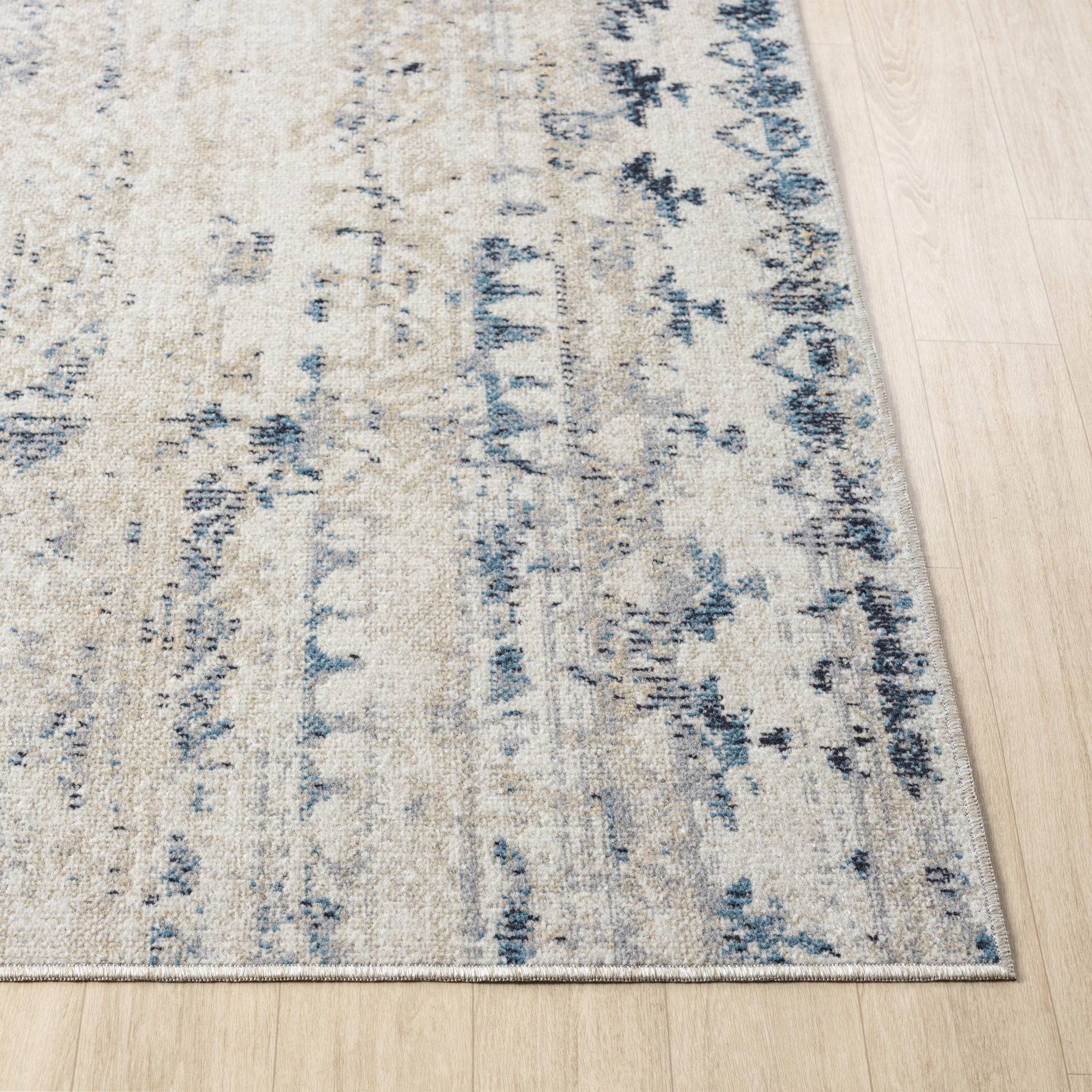 Ox Bay Han 2' x 3' Ivory/Blue Geometric Machine Washable Indoor Area Rug