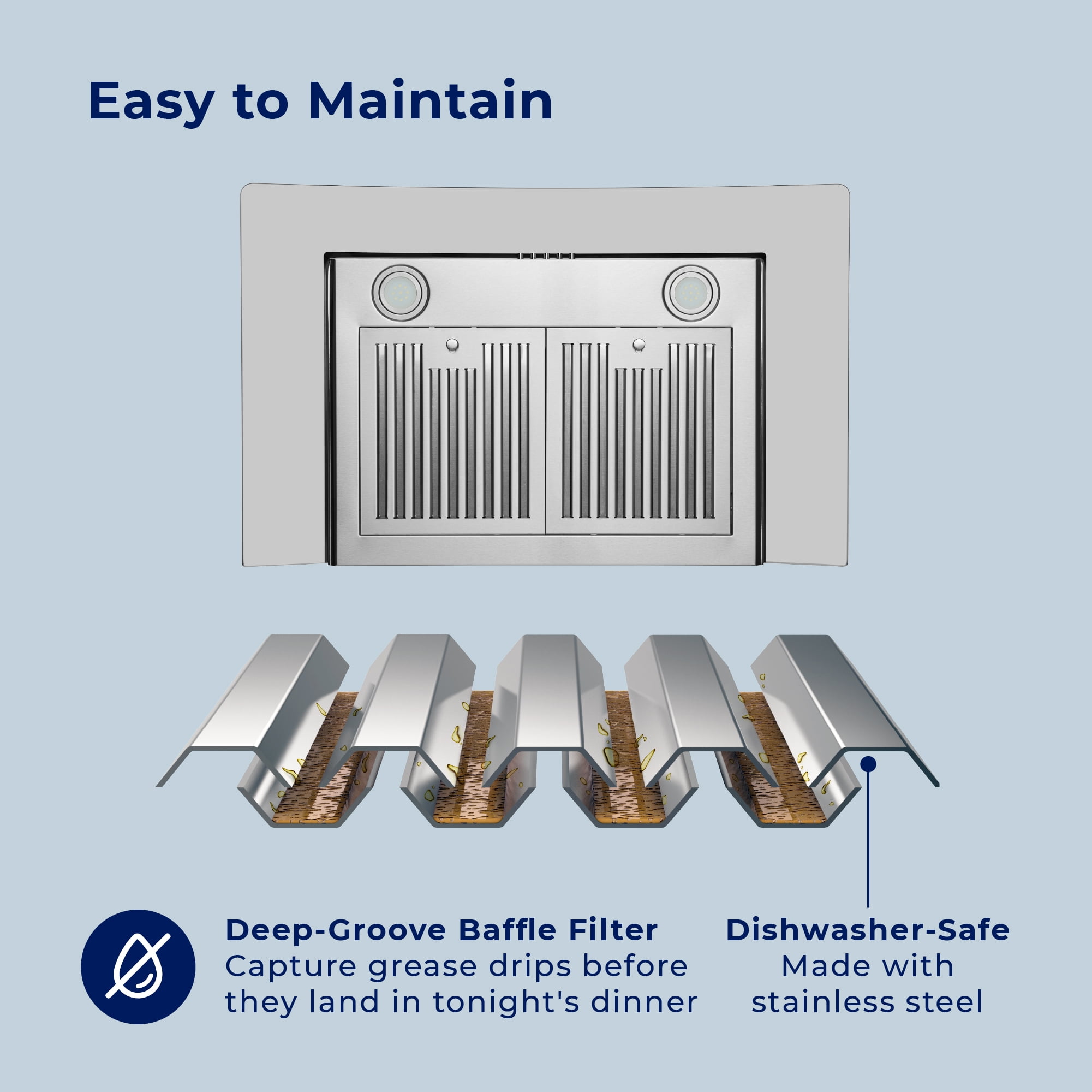 Hauslane | Chef Series Range Hood 30" WM-630 Wall Mount Range Hood | European Style with Stainless Steel and Tempered Glass | 3 Speed, LED Lamps | Ducted or Ventless