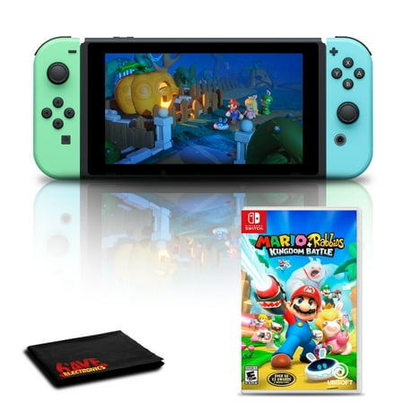 Nintendo Switch (Animal Crossing Edition) with Mario plus Rabbids: Kingdom Battle