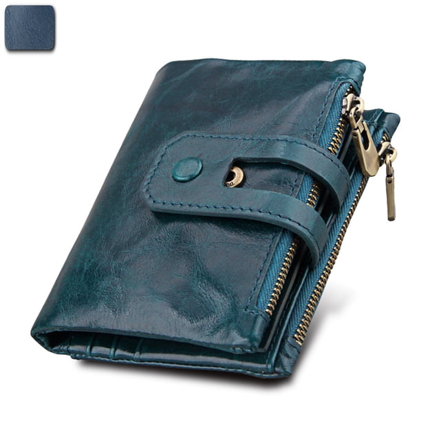 Cartera de cuero genuino para hombre Cartera de piel de vaca con cepillo antirrobo Cartera casual de cuero Crazy Horse