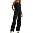 thumbnail image 1 of Pantalones Conjunto de tops y pantalones largos informales para mujer, pantalones sin mangas, conjunto de salón diario a juego Ygjytge Negro T L para Mujer, 1 of 9