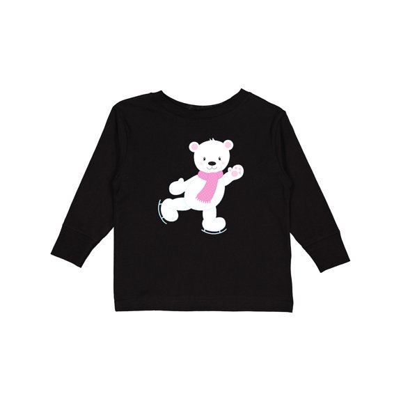 Inktastic Polar Bear, White Bear, Ice Skating Bear, Scarf Boys or Girls Long Sleeve Toddler T-Shirt