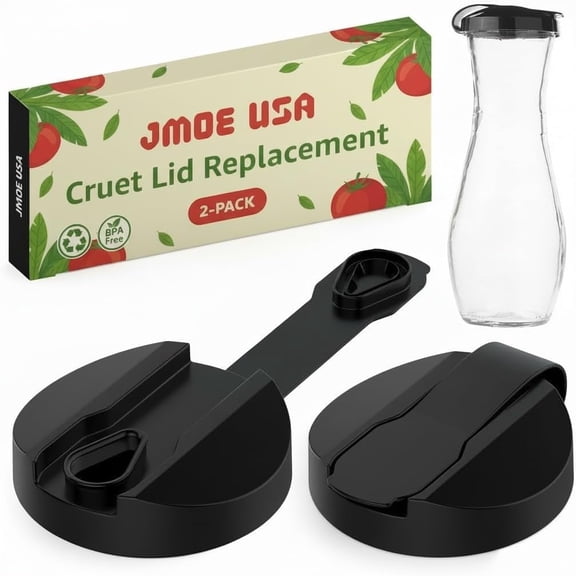 Jmoe USA Replacement Lids Compatible with Good Seasons Salad Dressing Cruet Glasses | Food-Grade Plastic | Tight Fit & Closeable Cap | 2-Pack