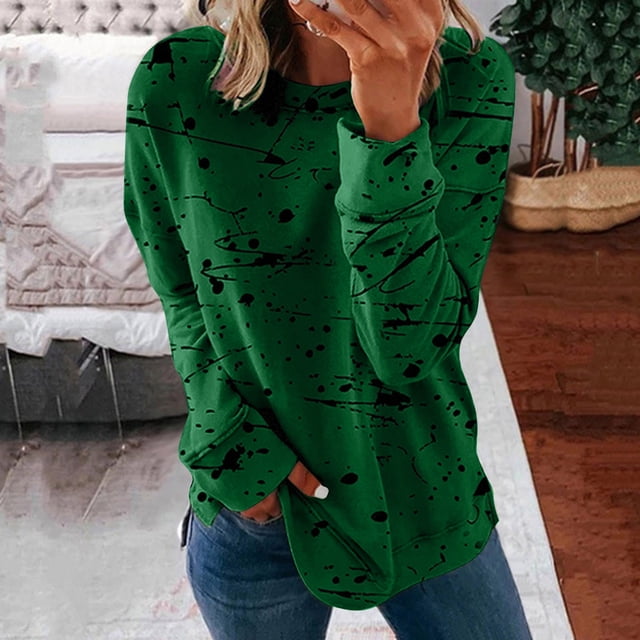 Qiopertar Mode Femmes Imprimé Manches Longues Confortable Respirant Col Rond Chemise Hauts Liquidation Livraison Gratuite à Moins de 5$ jusqu'à 90 % de Réduction