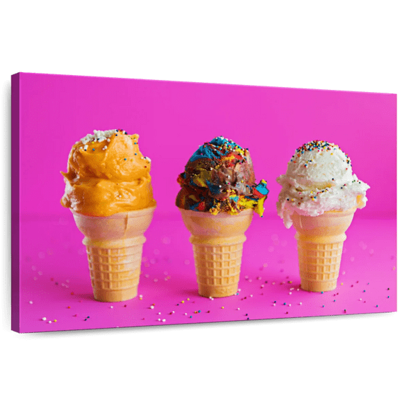 Elephant Stock Sundae Ice Cream Cones Wall Art - Horizontal Canvas Wall Art - Dining Room Wall Decor - Food And Drink Canvas - Pink And Orange Decor - 12" x 8"