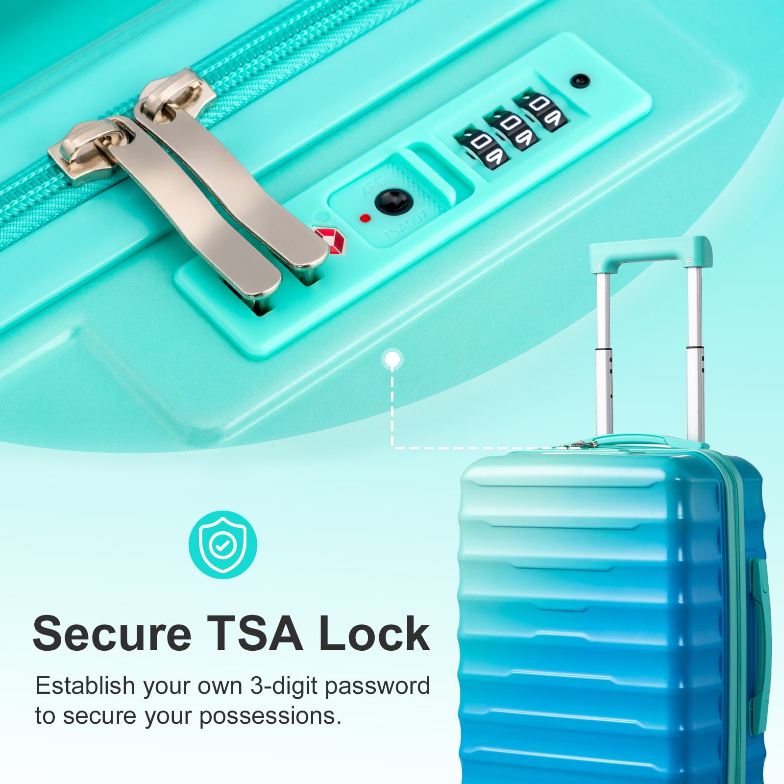 Zimtown 20” Hardshell Luggage Gradient Color Suitcase with 360° Swivel Silent Wheel and TSA Lock, Blue+Green